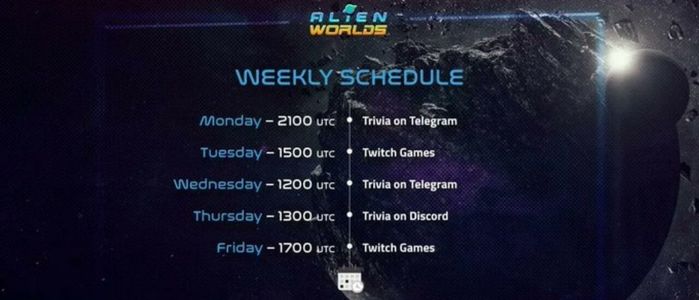 Alien Worlds Weekly Schedule