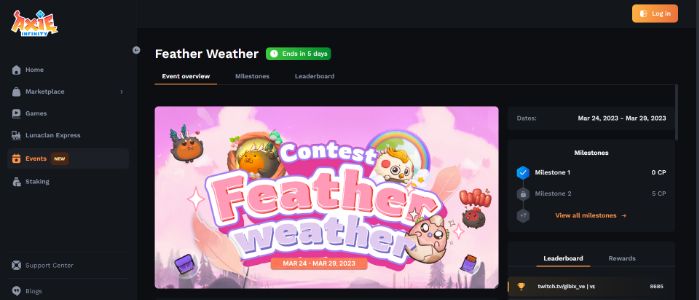 Axie Infinity Feather Weather Contest Leaderboard