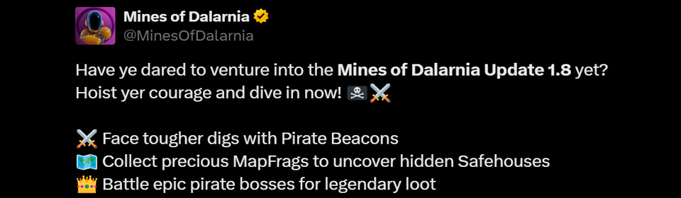 Mines of Dalarnia Launches Update 1.8: Pirate Invasion