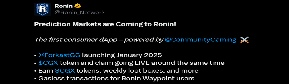 Community Gaming Plans to Launch Forkast, an On-Chain Prediction Market on Ronin