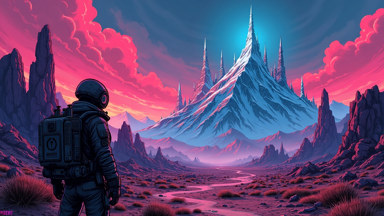 Borderlands-inspired gamer faces neon wasteland, Avalanche skyline, ARTERY glow, Oct 30 TGE countdown.