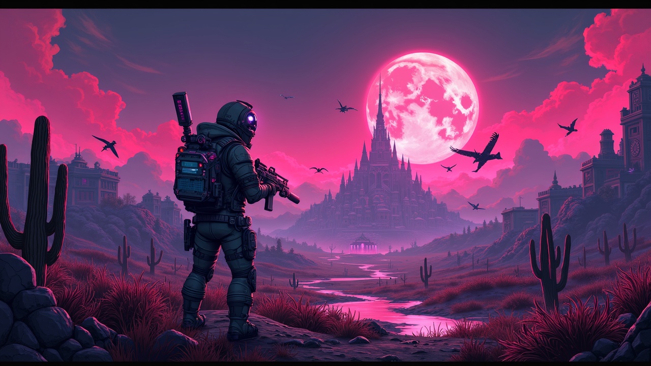 Rebel gamer in a Borderlands style in front of centralized platforms, neon and WEMIX glitches.